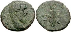 PERTINAX. 193 AD. Æ As (23mm, 8.05 gm). Laureate head right / Pertinax standing left, sacrificing out of patera over altar. RIC IV 39; Woodward, Pertinax, pg. 95 (dies 13/D) var. (radiate bust); Cohen
