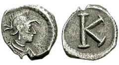 CONSTANTINOPLE COMMEMORATIVE. After 330 AD. AR Third-Siliqua (14mm, 1.20 gm). Constantinople mint. Helmeted and draped bust of Constantinopolis right / Large K. Bendall 8c; Kent pl. 13, 28. Toned VF, 