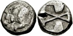 UNCERTAIN DYNASTS of LYCIA. Circa 520-480 BC. AR Stater (19mm, 8.82 gm). Forepart of boar left / Incuse square with two lines crossing in center; projections on either side. Cf. Falghera 19; BMC Lycia