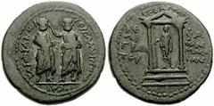 MYSIA, Pergamum. Homonoia between Pergamum and Sardis. Augustus. 51-54 AD. Æ 15mm (2.51 gm). Kephalion, grammateus. Demos of Sardis standing facing, being crowned by Demos of Pergamum standing facing 