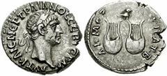 LYCIA. Trajan. 98-117 AD. AR Drachm (17mm, 3.77 gm). Dated COS II, TR P (98 AD). Laureate bust right, seen from behind / ΥΠAT B ΔHM EΞ, owl standing right, head facing, on pair of lyres. BMC Lycia pg.
