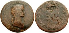 AGRIPPINA SENIOR, mother of Caligula. Died 33 AD. Æ Sestertius (36mm, 22.85 gm). Struck under Claudius, circa 50-54 AD. Draped bust right / Legend around large S C; c/m: NCAPR. For coin: RIC I 102 (Cl