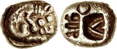 SKYTHIA, Borysthenes. Circa 550-500 BC. EL Stater (22mm, 14.15 g). Lydo-Mylesian standard. Lion in fetal position(?) / Two incuse squares with geometric patterns; incuse crescent on one side. Anokhin 
