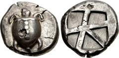 ISLANDS off ATTICA, Aegina. Circa 480-457 BC. AR Stater (20.5mm, 12.19 g, 6h). Sea turtle, head in profile, with ‘T-back’ design on shell / Large square incuse with skew pattern. Meadows, Aegina , Gro