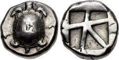 ISLANDS off ATTICA, Aegina. Circa 456/45-431 BC. AR Stater (19mm, 12.39 g, 6h). Land tortoise with segmented shell / Large square incuse with skew pattern. Meadows, Aegina , Group IIIb; Milbank pl. II