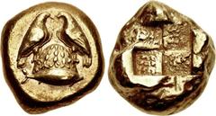 MYSIA, Kyzikos. 5th-4th centuries BC. EL Stater (16.5mm, 16.03 g). Two eagles standing facing each other on ornamented omphalos; below, tunny right / Quadripartite incuse square. Von Fritze I 220; Gre