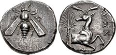 IONIA, Ephesos. Circa 390-325 BC. AR Tetradrachm (24mm, 15.43 g, 12h). Contemporary imitation. Dion, magistrate. Bee / Forepart of stag right; palm tree to left, ΔIΩN to right. Unpublished. Good VF, t