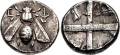 IONIA, Ephesos. Circa 325-320 BC. AR Tetradrachm (21mm, 12.55 g, 12h). Demophon, magistrate. Bee / Quadripartite incuse square; ΔHMOΦΩN on horizontal bar. Pixodarus p. 196 var. (unlisted magistrate), 