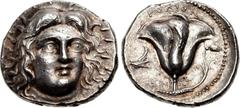 ISLANDS off CARIA, Rhodos. Rhodes . Circa 229-205 BC. AR Tetradrachm (24.5mm, 13.55 g, 11h). Ameinias, magistrate. Radiate head of Helios facing slightly right / Rose with bud to right; POΔIΩN above, 