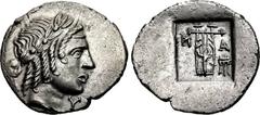 LYCIAN LEAGUE. Circa 27-20 BC. AR Hemidrachm (18mm, 1.88 g, 1h). Masikytes mint. Laureate head of Apollo right / Lyre; tripod to right; all in incuse square. RPC I 3310; Troxell, Lycia , Period IV, Se