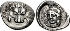 DYNASTS of LYCIA. Vekhssere II. Circa 410/00-390/80 BC. AR Third Stater (17mm, 2.85 g, 10h). Zagaba mint. Lion scalp facing / Head of Athena facing slightly left, wearing triple-crested Attic helmet; 