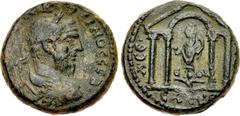 JUDAEA, Eleutheropolis. Macrinus. AD 217-218. Æ (23mm, 11.27 g, 1h). Dated CY 19 (AD 217/8). Laureate, draped, and cuirassed bust right / Tyche, holding small bust and cornucopia, standing left on riv