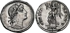 Constans. AD 337-350. AR Siliqua (20mm, 3.06 g, 6h). Nicomedia mint. Struck AD 337-340. Laurel and rosette-diademed head right, with eyes raised to heaven / CONSTA NS AVG, Victory advancing left, hold