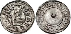 DENMARK. Svend I Tveskæg (Forkbeard). Circa 986-1014. AR Penny (21mm, 1.82 g, 8h). Imitation of Æthelred II Crux/Small Cross type. Lund (?) mint. Struck from dies of the moneyer Arnketill taken from t
