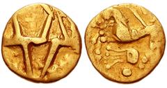 CELTIC, Gaul. Nervii. Circa 115-100 BC. AV Quarter Stater (1.88 gm). Crossed Lines with Rider Type. Estimate $300 CELTIC, Gaul. Nervii. Circa 115-100 BC. AV Quarter Stater (1.88 gm). Crossed Lines wit