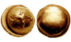 CELTIC, Gaul. Senones. Circa 100-60 BC. AV Stater (7.15 gm). Gallo-Belgic Bullet Type. Estimate $400 CELTIC, Gaul. Senones. Circa 100-60 BC. AV Stater (7.15 gm). Gallo-Belgic Bullet Type. Small cross 