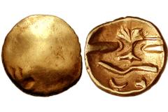 CELTIC, Gaul. Morini. Circa 58-50 BC. AV Quarter Stater (1.45 gm). Uniface Tree Type. Estimate $300 CELTIC, Gaul. Morini. Circa 58-50 BC. AV Quarter Stater (1.45 gm). Uniface Tree Type. Plain obverse 