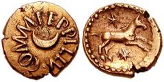 CELTIC, Britain. Atrebates. Eppillus. Circa 10 BC-10 AD. AV Quarter Stater (1.16 gm). Calleva mint. Estimate $500 CELTIC, Britain. Atrebates. Eppillus. Circa 10 BC-10 AD. AV Quarter Stater (1.16 gm). 