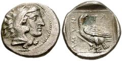 KINGS of MACEDON. Amyntas III. Circa 393-369 BC. AR Diobol (1.56 gm). Pella mint. Estimate $400  KINGS of MACEDON. Amyntas III. Circa 393-369 BC. AR Diobol (1.56 gm). Pella mint. Head of Herakles righ