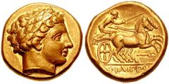KINGS of MACEDON. Philip II. 359-336 BC. AV Stater (8.62 gm). Amphipolis mint. Struck circa 340-328 BC. Estimate $1500 KINGS of MACEDON. Philip II. 359-336 BC. AV Stater (8.62 gm). Amphipolis mint. St