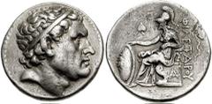 KINGS of PERGAMON. Philetairos I. 284-263 BC. AR Tetradrachm (16.70 gm). Estimate $4000  KINGS of PERGAMON. Philetairos I. 284-263 BC. AR Tetradrachm (16.70 gm). Diademed head of Seleukos I right / At
