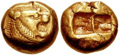 KINGS of LYDIA. Uncertain King. Circa early 6th century BC. EL Third Stater - Trite (4.74 gm). Estimate $600 KINGS of LYDIA. Uncertain King. Circa early 6th century BC. EL Third Stater - Trite (4.74 g