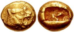 KINGS of LYDIA. Uncertain King. Circa early 6th century BC. EL Third Stater - Trite (4.75 gm). Estimate $600 KINGS of LYDIA. Uncertain King. Circa early 6th century BC. EL Third Stater - Trite (4.75 g