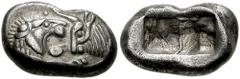 KINGS of LYDIA. Time of Kroisos. Circa 561-546 BC. AR Half-Stater - Siglos (5.22 gm). Estimate $500 KINGS of LYDIA. Time of Kroisos. Circa 561-546 BC. AR Half-Stater - Siglos (5.22 gm). Confronted for