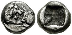 KINGS of LYDIA. Time of Kroisos. Circa 561-546 BC. AR Twelfth Siglos (0.81 gm). Estimate $200 KINGS of LYDIA. Time of Kroisos. Circa 561-546 BC. AR Twelfth Siglos (0.81 gm). Confronted foreparts of li