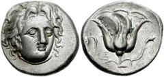 ISLANDS off CARIA. Rhodos, Rhodes. Circa 304-275 BC. AR Didrachm (6.63 gm). Estimate $300 ISLANDS off CARIA. Rhodos, Rhodes. Circa 304-275 BC. AR Didrachm (6.63 gm). Radiate head of Helios facing slig