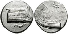LYCIA, Phaselis. Circa 250-220 BC. AR Stater (10.06 gm). Aristarchos, magistrate. Estimate $300 LYCIA, Phaselis. Circa 250-220 BC. AR Stater (10.06 gm). Aristarchos, magistrate. Prow of galley right; 