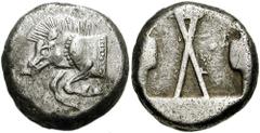 DYNASTS of LYCIA. Uncertain Dynast. Circa 500-475 BC. AR Stater (9.06 gm). Estimate $300 DYNASTS of LYCIA. Uncertain Dynast. Circa 500-475 BC. AR Stater (9.06 gm). Forepart of boar left / Crossed line