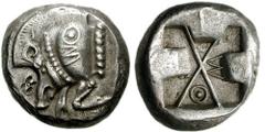 DYNASTS of LYCIA. Uncertain Dynast. Circa 500-475 BC. AR Stater (9.29 gm). Estimate $400  DYNASTS of LYCIA. Uncertain Dynast. Circa 500-475 BC. AR Stater (9.29 gm). Forepart of boar left; QS (reverted