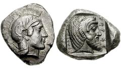 DYNASTS of LYCIA. Kherei. Circa 410-390 BC. AR Stater (8.56 gm). Telmessos mint. Estimate $1500  DYNASTS of LYCIA. Kherei. Circa 410-390 BC. AR Stater (8.56 gm). Telmessos mint. Head of Athena right, 
