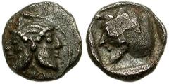 CILICIA, Mallos. Circa 425-385 BC. AR Hemiobol (0.36 gm). Estimate $100 CILICIA, Mallos. Circa 425-385 BC. AR Hemiobol (0.36 gm). Bearded janiform head / Head of man-headed bull left. SNG Levante 138 