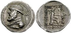 KINGS of PARTHIA. Mithradates II. Circa October 122 - October 91 BC. AR Drachm (4.12 gm). Rhagae mint. Struck circa 119-109 BC. Estimate $250 KINGS of PARTHIA. Mithradates II. Circa October 122 - Octo