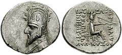 KINGS of PARTHIA. Sinatrukes. 93/2-70/69 BC. AR Drachm (4.13 gm). Rhagae mint. Estimate $200 KINGS of PARTHIA. Sinatrukes. 93/2-70/69 BC. AR Drachm (4.13 gm). Rhagae mint. Diademed bust left, wearing 