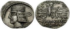 KINGS of PARTHIA. Pakoros II. 78-105 AD. AR Drachm (3.59 gm). Ekbatana mint. Estimate $200 KINGS of PARTHIA. Pakoros II. 78-105 AD. AR Drachm (3.59 gm). Ekbatana mint. Diademed bust left, beardless, e