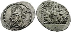 KINGS of PARTHIA. Vologases VI. 208-228 AD. AR Drachm (3.45 gm). Ekbatana mint. Estimate $150  KINGS of PARTHIA. Vologases VI. 208-228 AD. AR Drachm (3.45 gm). Ekbatana mint. Diademed bust left, long 