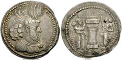 SASANIAN KINGS of PERSIA. Hormizd I. 272-273 AD. AR Drachm (4.08 gm). Estimate $1000 SASANIAN KINGS of PERSIA. Hormizd I. 272-273 AD. AR Drachm (4.08 gm). Crowned and cuirassed bust right; three pelle