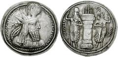 SASANIAN KINGS of PERSIA. Bahram I. 273-276 AD. AR Drachm (4.20 gm). Estimate $200  SASANIAN KINGS of PERSIA. Bahram I. 273-276 AD. AR Drachm (4.20 gm). Crowned and cuirassed bust right / Fire altar w