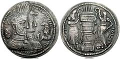 SASANIAN KINGS of PERSIA. Bahram II, with Queen and Prince 3. 276-293 AD. AR Drachm (3.95 gm). Estimate $300  SASANIAN KINGS of PERSIA. Bahram II, with Queen and Prince 3. 276-293 AD. AR Drachm (3.95 