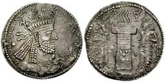 SASANIAN KINGS of PERSIA. Narse. 293-303 AD. AR Drachm (3.66 gm). Estimate $150 SASANIAN KINGS of PERSIA. Narse. 293-303 AD. AR Drachm (3.66 gm). Crowned and cuirassed bust right; hair in two queues /