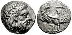 BAKTRIA. Sophytes. Circa 305-294 BC. AR Diobol (1.07 gm). Local standard. Estimate $200  BAKTRIA. Sophytes. Circa 305-294 BC. AR Diobol (1.07 gm). Local standard. Laureate head of Zeus right / Eagle l
