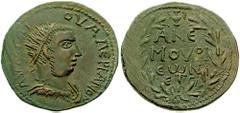 CILICIA, Anemurium. Valerian I. 253-260 AD. Æ 28mm (11.22 gm). Dated year 3 (255/6 AD). Estimate $200 CILICIA, Anemurium. Valerian I. 253-260 AD. Æ 28mm (11.22 gm). Dated year 3 (255/6 AD). Radiate, d
