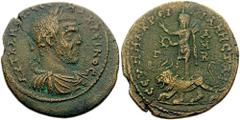 CILICIA, Tarsus. Macrinus. 217-218 AD. Æ 32mm (17.78 gm). Estimate $200 CILICIA, Tarsus. Macrinus. 217-218 AD. Æ 32mm (17.78 gm). Laureate, draped, and cuirassed bust right / Sandan, holding wreath, q