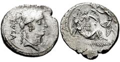 L. Aemilius Buca. 44 BC. AR Denarius (3.84 gm). Rome mint. Estimate $1500  L. Aemilius Buca. 44 BC. AR Denarius (3.84 gm). Rome mint. Diademed head of Venus right / "Sulla's Dream" - Sulla reclining r