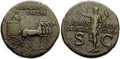 GERMANICUS, father of Gaius (Caligula). Died 19 AD. Æ Dupondius (16.91 gm). Rome mint. Struck under Caligula, 37-41 AD. Estimate $750 GERMANICUS, father of Gaius (Caligula). Died 19 AD. Æ Dupondius (1