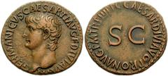 GERMANICUS, father of Gaius (Caligula). Died 19 AD. Æ As (10.65 gm). Rome mint. Struck under Caligula, 39-40 AD. Estimate $200 GERMANICUS, father of Gaius (Caligula). Died 19 AD. Æ As (10.65 gm). Rome