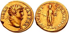 NERO. 54-68 AD. AV Aureus (7.35 gm). Rome mint. Struck circa 64-65 AD. Estimate $2500  NERO. 54-68 AD. AV Aureus (7.35 gm). Rome mint. Struck circa 64-65 AD. Laureate head right / Nero, radiate and to